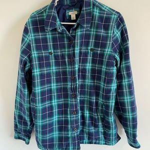 L.L. Bean Women's PrimaLoft Lined Shirt-Jac Plaid Shacket Blue Green Teal Fall